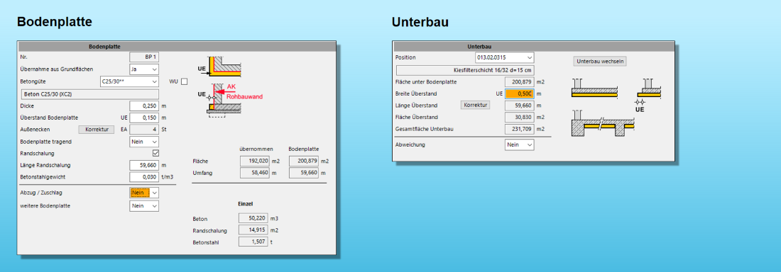 HasenbeinPlus Beispiel Bodenplatte Eingabemaske