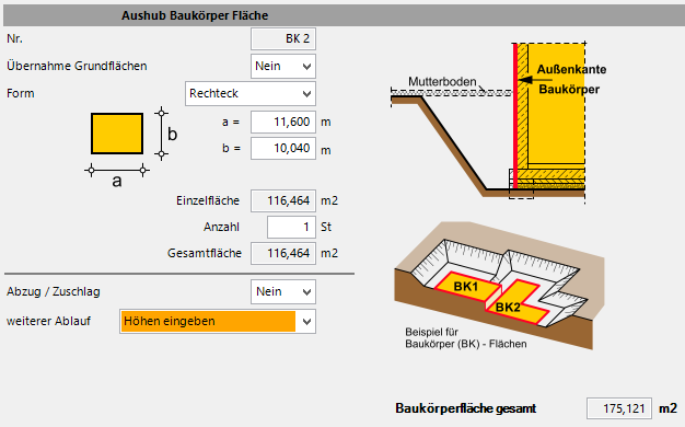 HasenbeinPlus Eingabemaske Erdarbeiten Baukörper-Fläche