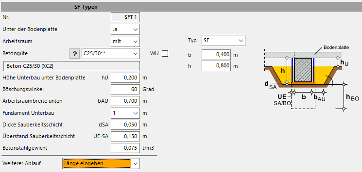 HasenbeinPlus Screenshot Eingabemaske Streifenfundament Typ