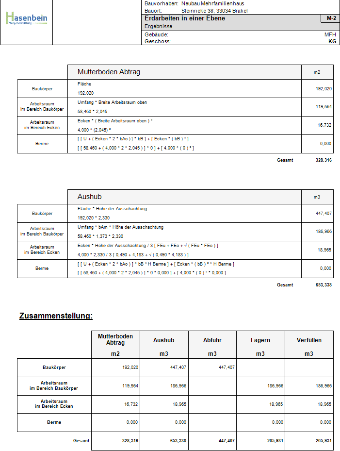 HasenbeinPlus Erdarbeiten in einer Ebene Ergebnisausdruck Seite 2
