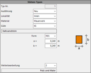 HasenbeinPlus Stützen Screenshot Eingabe Mauerwerksstütze
