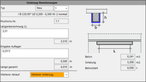 HasenbeinPlus Unterzüge Screenshot Unterzug-Berechnung