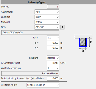 HasenbeinPlus Unterzüge Screenshot Eingabe Beton-Unterzug