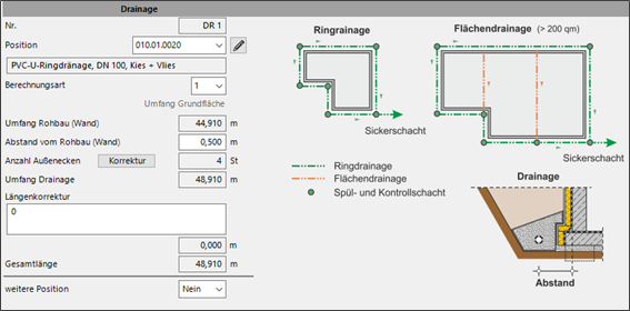 HasenbeinPlus Drainage Screenshot Eingabemaske