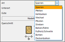 HasenbeinPlus Zimmerer Dachkonstruktion Screenshot Eingabemaske Arten