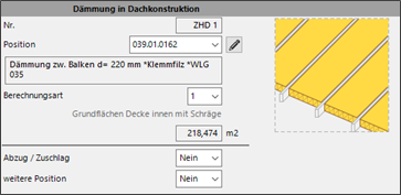 HasenbeinPlus Dämmung in Dachkonstruktion Screenshot Eingabemaske